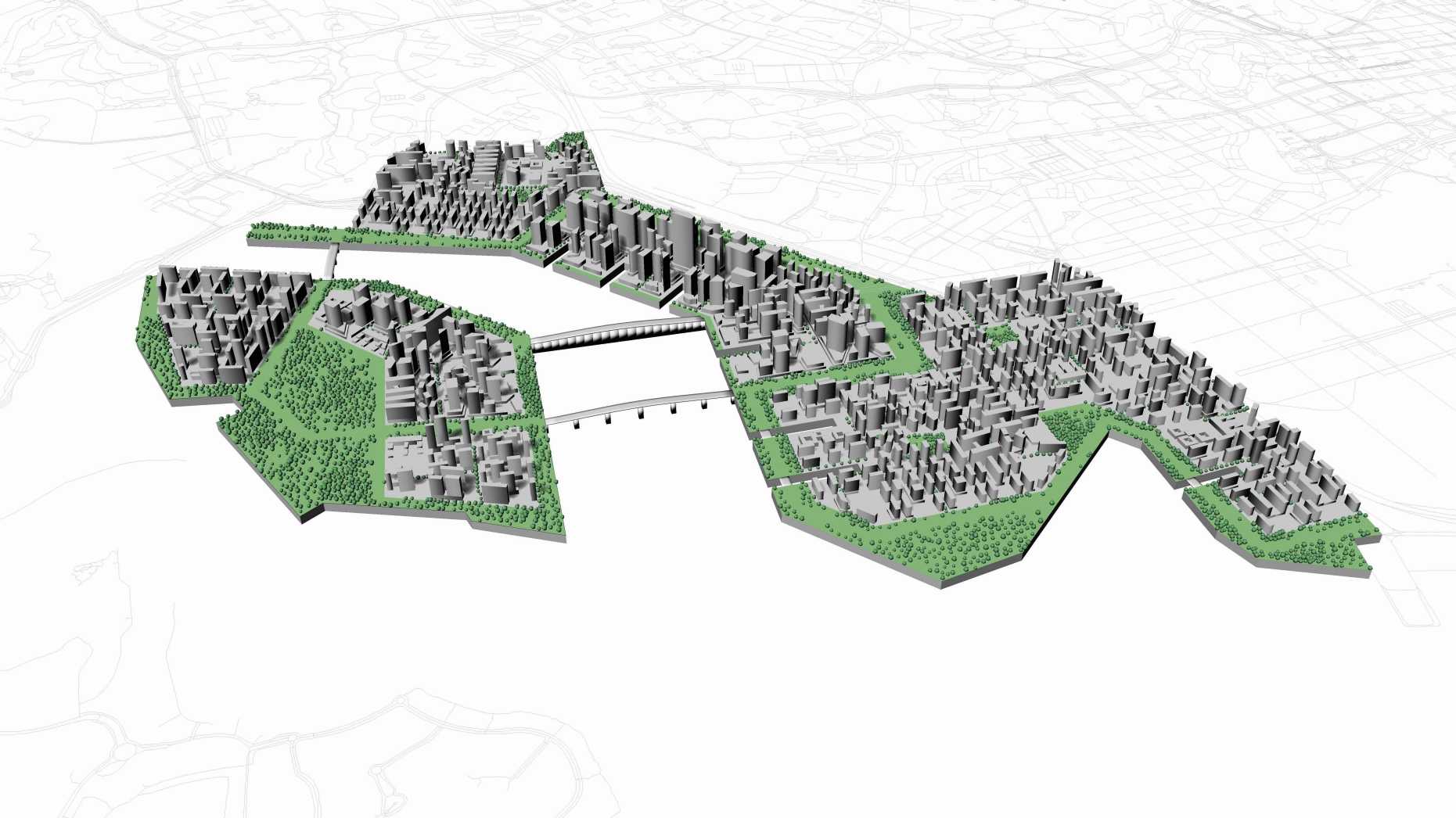 Urban layout generated in the &quot;Procedural Masterplanning for Waterfront Tanjong Pagar” design studio. Image: Kateryna Konieva, Iuliia Osintseva, Ondrej Veselý